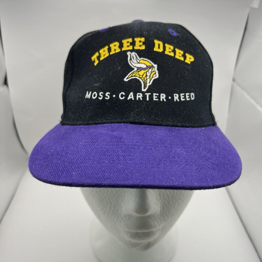 Vintage Minn Vikings 90s 3-Deep Baseball Cap RandyMoss Carter Reed StrapBack Hat